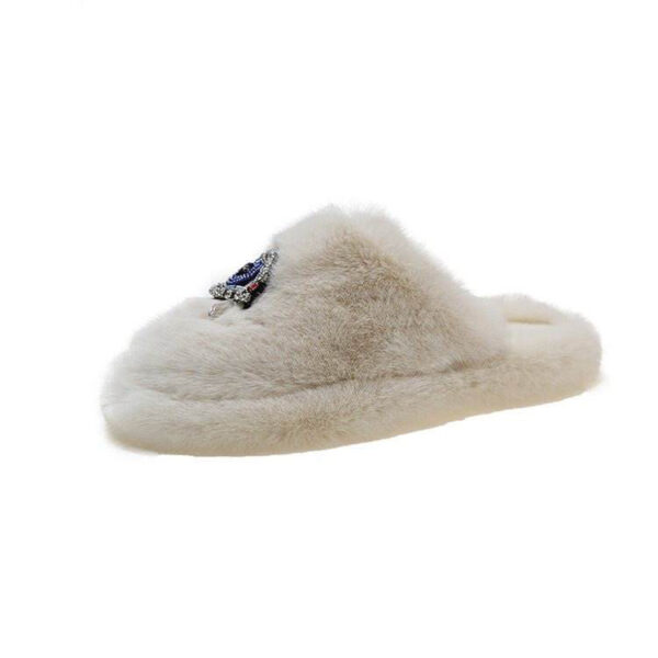 Beaded Evil Eye Furry Closed Slippers - Image 3