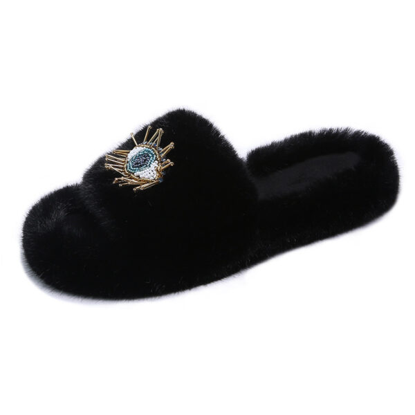 Beaded Evil Eye Furry Open Slippers - Image 8