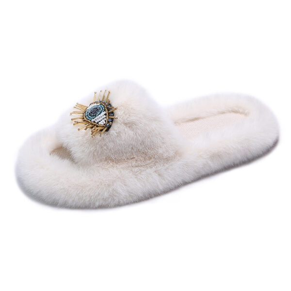 Beaded Evil Eye Furry Open Slippers - Image 10