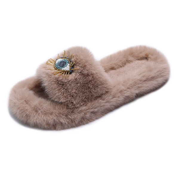 Beaded Evil Eye Furry Open Slippers - Image 9