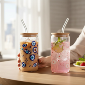 Evil Eye Glass Coffee Tumbler 16.9 oz