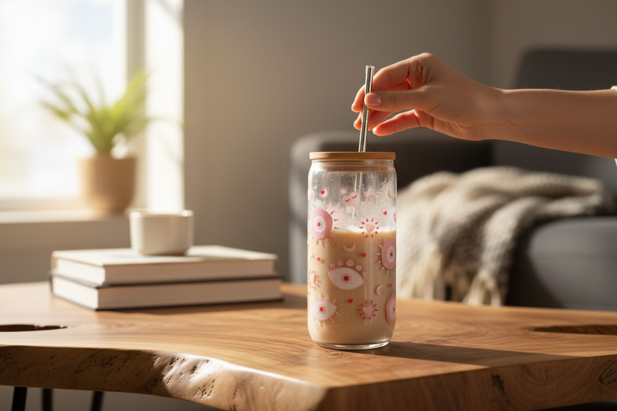 Evil Eye Glass Coffee Tumbler 16.9 oz - Image 8