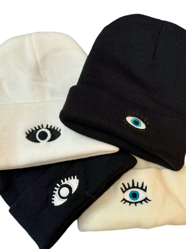 Evil Eye Embroidered Beanie Hat - Image 3