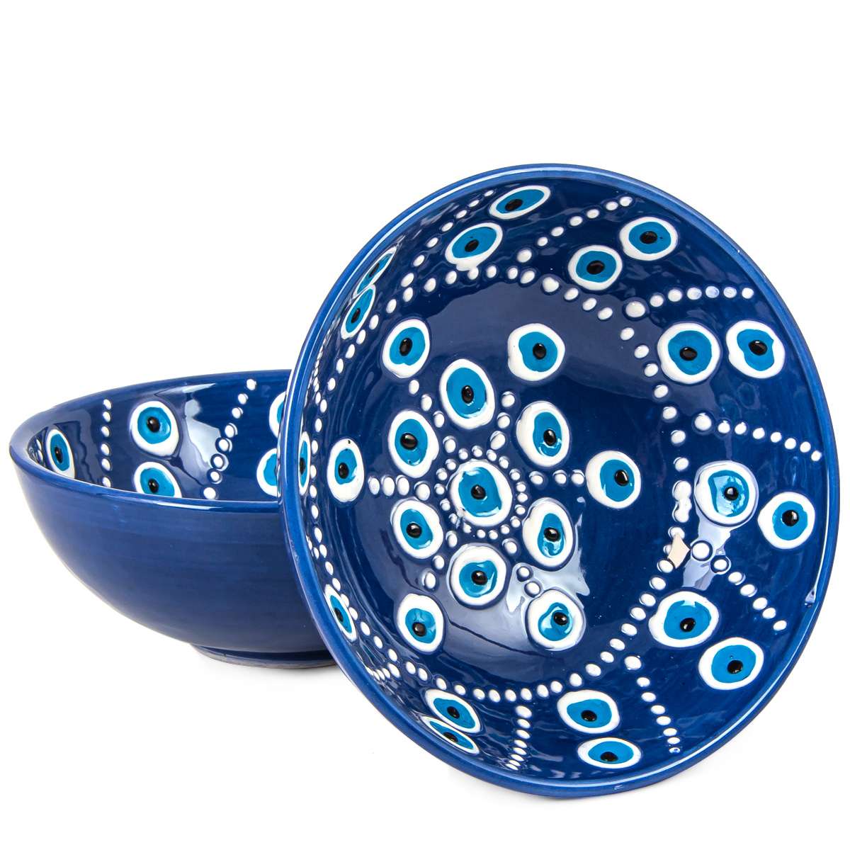 Evil Eye Ceramic Bowl Set of 2 - White and Navy - Image 7