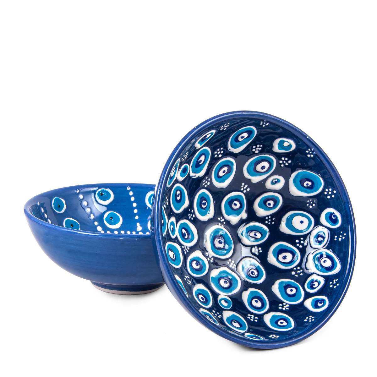 Evil Eye Ceramic Bowl Set of 2 - White and Navy - Image 6