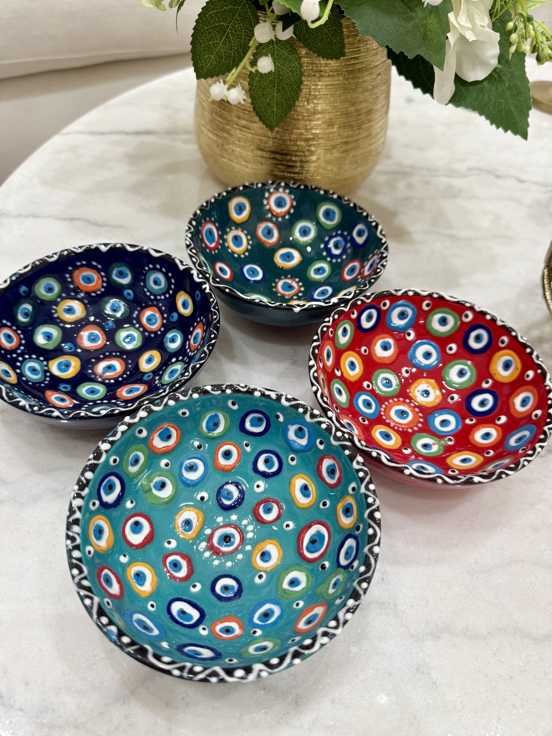 Evil Eye Colorful Hand Made Ceramic Bowls - Sets of 2 and 4