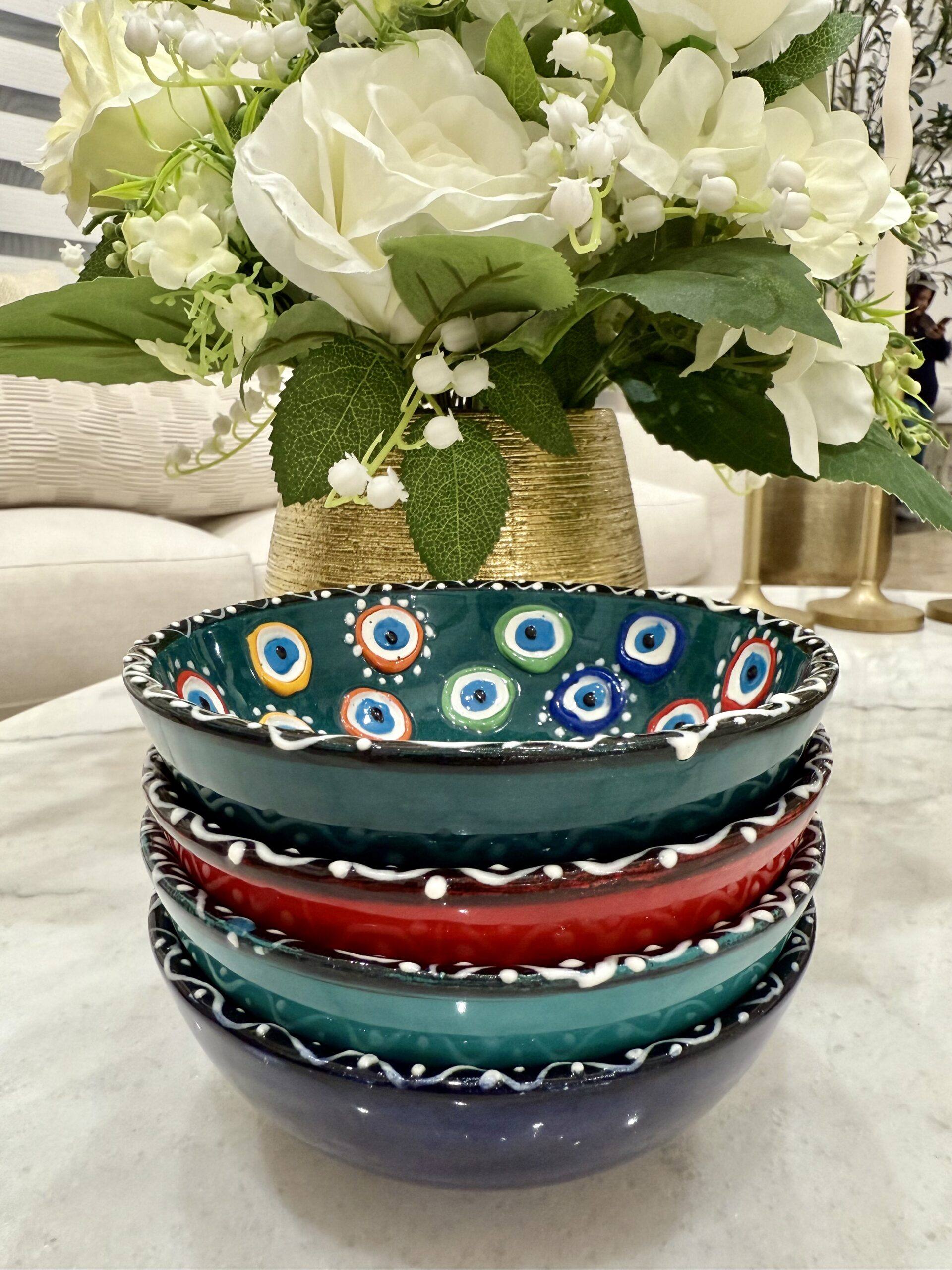 Evil Eye Colorful Hand Made Ceramic Bowls - Sets of 2 and 4 - Image 3