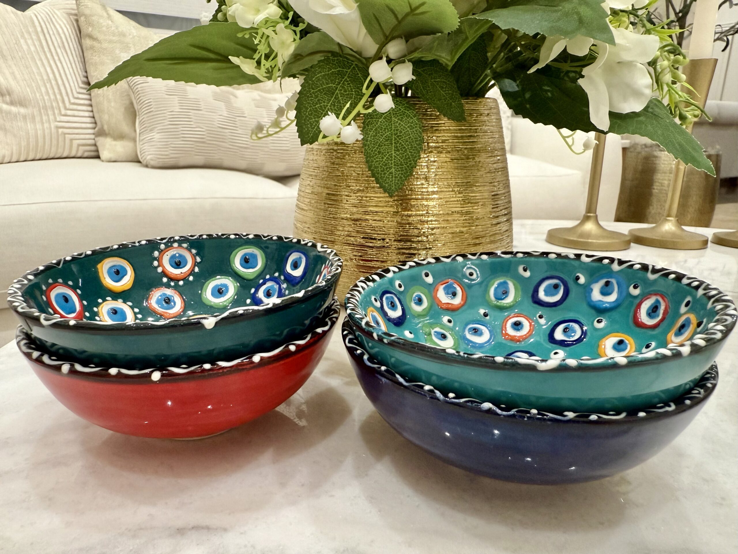 Evil Eye Colorful Hand Made Ceramic Bowls - Sets of 2 and 4 - Image 4