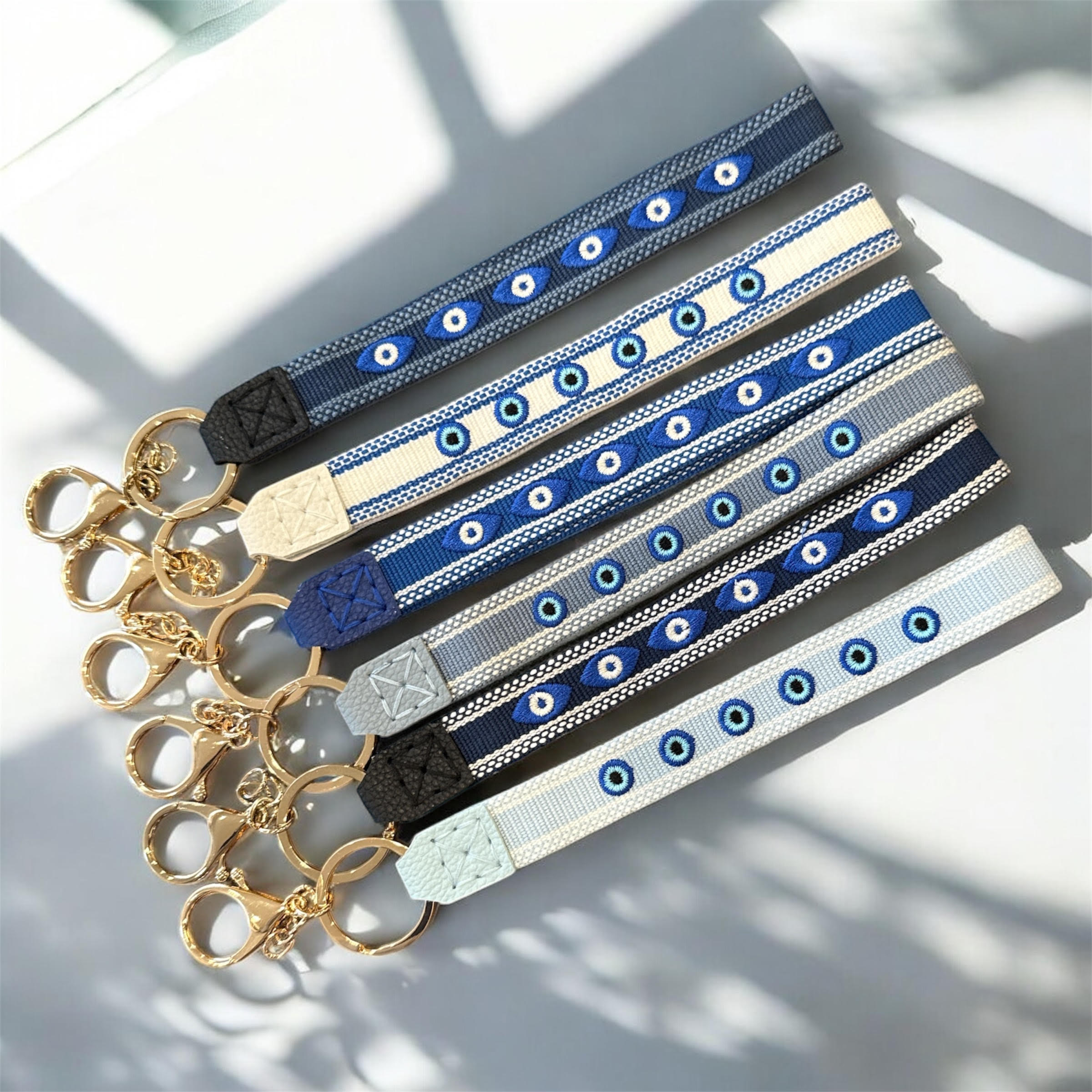 Evil Eye Blue Woven Wristlet Keychains with Luxe Gold Hardware - Image 3