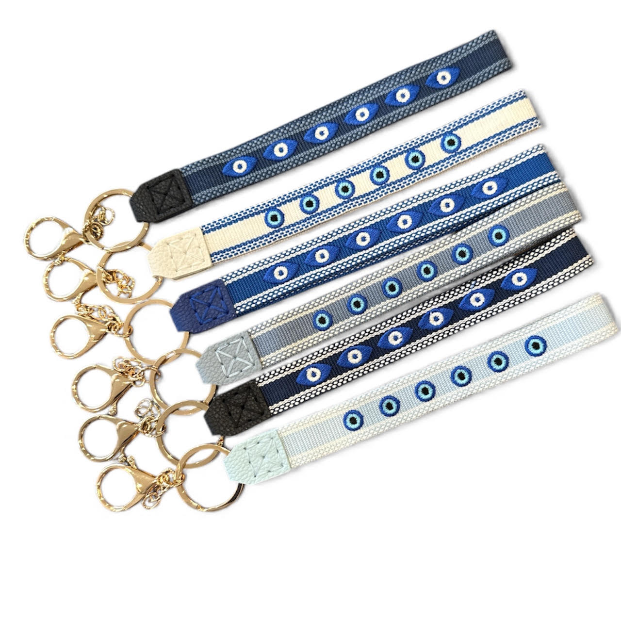 Evil Eye Blue Woven Wristlet Keychains with Luxe Gold Hardware - Image 2