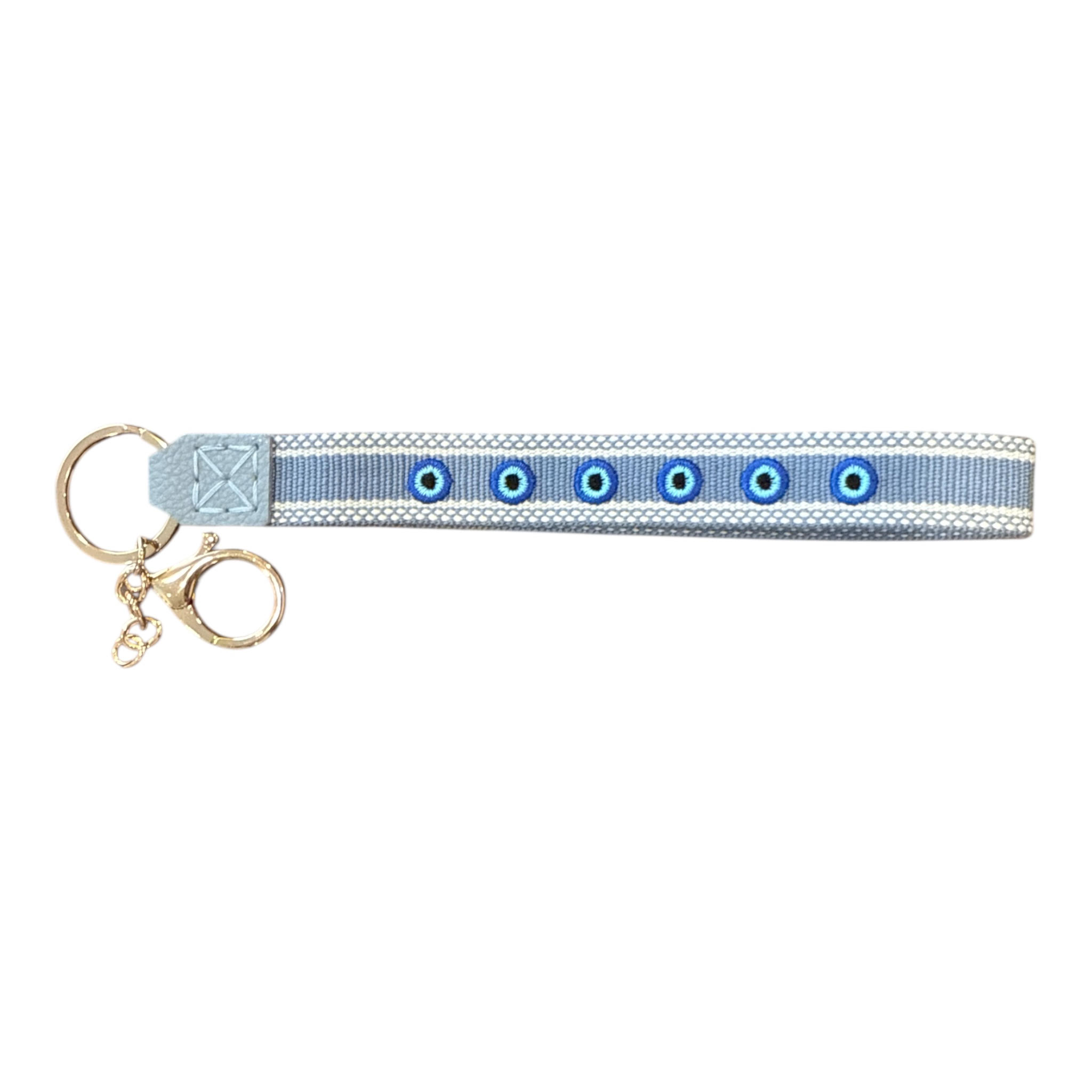 Evil Eye Blue Woven Wristlet Keychains with Luxe Gold Hardware - Image 5