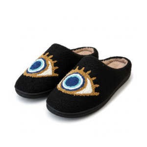 Evil Eye Fuzzy Comfortable Black Slippers