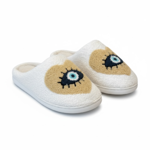 Evil Eye Fuzzy Comfortable Yellow Heart Slippers